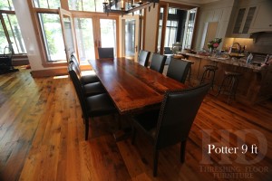 9 ft Trestle Table - 42" wide - Reclaimed Threshing Floor Hemlock - Premium epoxy/matte polyurethane finish