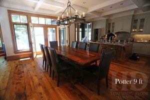 9 ft Trestle Table - 42" wide - Reclaimed Threshing Floor Hemlock - Premium epoxy/matte polyurethane finish