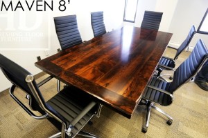 8 ft Boardroom Table - Stainless Steel U Shaped Metal Base - 44" wide - Premium epoxy/matte polyurethane finish - Reclaimed Threshing Floor Hemlock