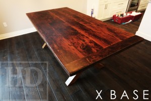 7 foot Sawbuck Table - Modern X Shaped Base - 42" wide - Reclaimed Hemlock Threshing Floor - Premium epoxy/matte polyurethane finish