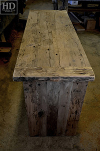 57â€ Toronto Plank Post Desk [ref: â€œCharterâ€] â€“ 19 3/4â€ deep â€“ Premium epoxy /matte polyurethane finish â€“ 2â€ Threshing Floor Gable Ends - Reclaimed Wood Threshing Floor Hemlock - Gerald Reinink