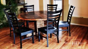 cottage tables Ontario, cottage life, reclaimed wood round table, solid wood round tables Ontario, Mennonite furniture, Muskoka, epoxy