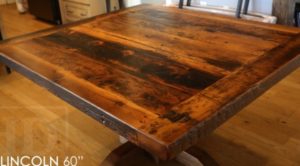 reclaimed wood pedestal table, Mennonite Furniture, epoxy, resin, rustic farmhouse, HD Threshing, HD Threshing Floor Furniture, barnwood furniture, rustic wood table, solid wood furniture, ontario wood, threshing floor, threshing floor furniture, threshing floor table