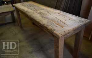 reclaimed wood console table, reclaimed wood sofa table, reclaimed wood hall table, reclaimed wood table Ontario, mennonite furniture, custom reclaimed wood furniture, solid wood furniture Ontario, cottage furniture Ontario, farmhouse table