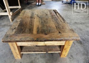 coffee table, reclaimed wood coffee table, Ontario, rustic coffee table, Gerald Reinink, HD Threshing Floor Furniture, recycled wood furniture