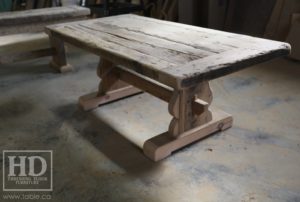 coffee table, reclaimed wood coffee table, Ontario, rustic coffee table, Gerald Reinink, HD Threshing Floor Furniture, recycled wood furniture