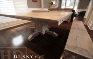 reclaimed wood pedestal tables North York Ontario, rustic table, pedestal table, solid wood table, Gerald Reinink, reclaimed wood lazy susan, reclaimed wood bench, grey, gray, recycled wood furniture, threshing floor table, farmhouse table, rustic furniture Canada